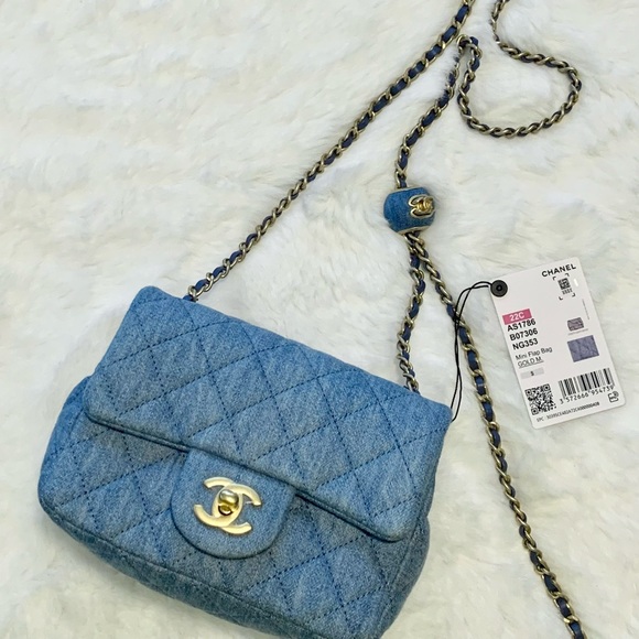 ❌SOLD❌NEW Chanel Pearl Crush Mini Square Denim Flap Bag w/Antique Gold Hardware - Picture 16 of 16